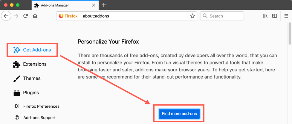 Buscar complementos en Firefox