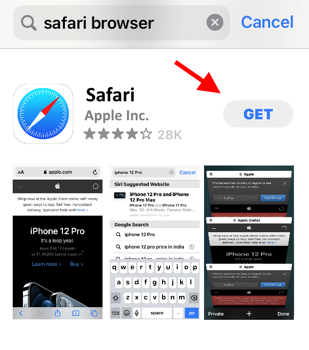 Obtenga Safari Browser en iPhone desde App Store