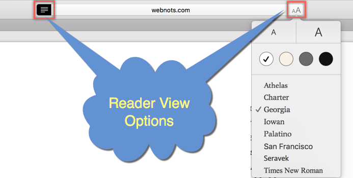 Opciones de visualización de Safari Reader