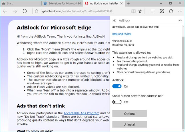 Microsoft Edge, navegador, extensiones, complementos, Windows 10