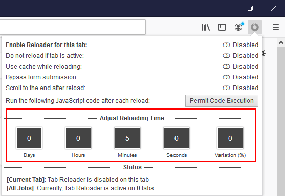 Ajustar la pestaÃ±a de recarga en la extensiÃ³n de Firefox Tab Reloader