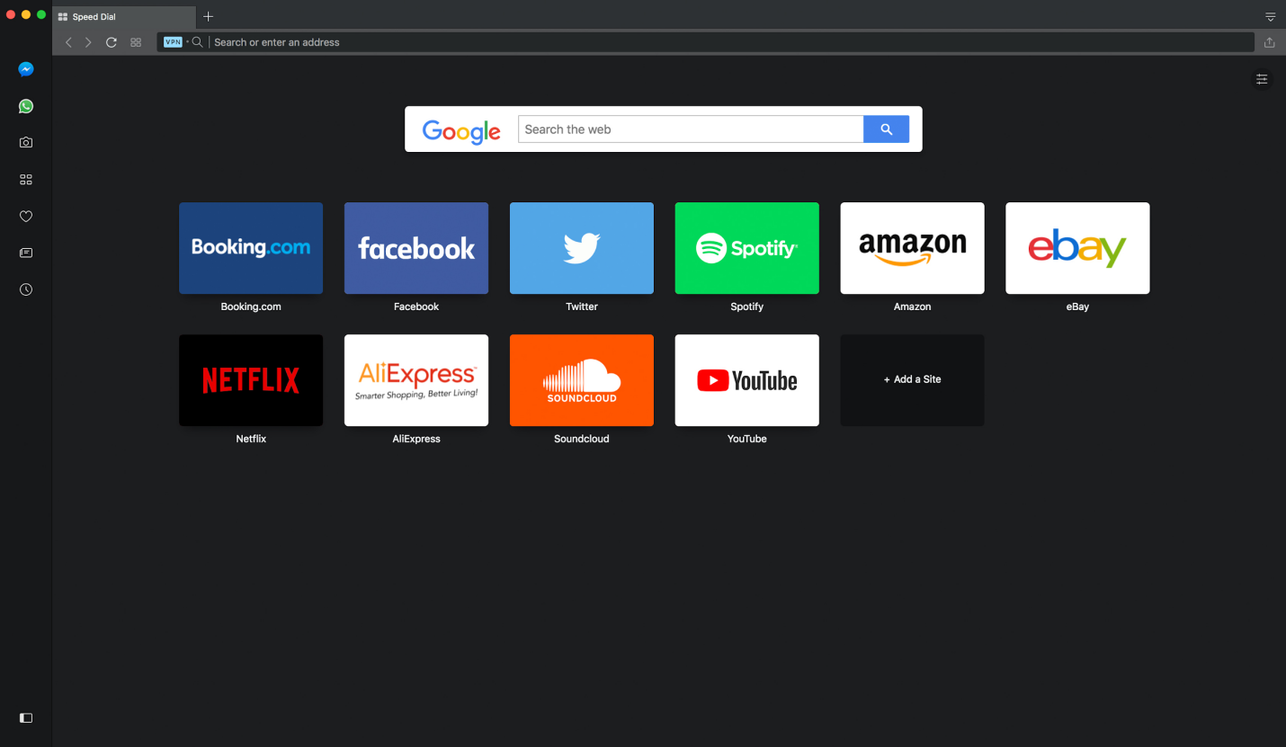Opera Browser en Mac con página de inicio
