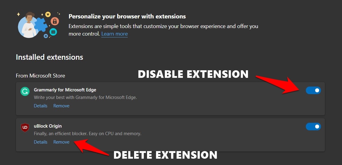 Deshabilitar las extensiones en el navegador web