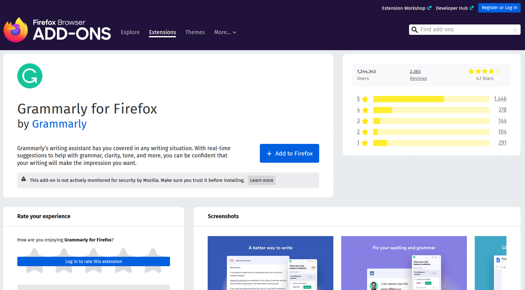 Gramaticalmente para el navegador Firefox