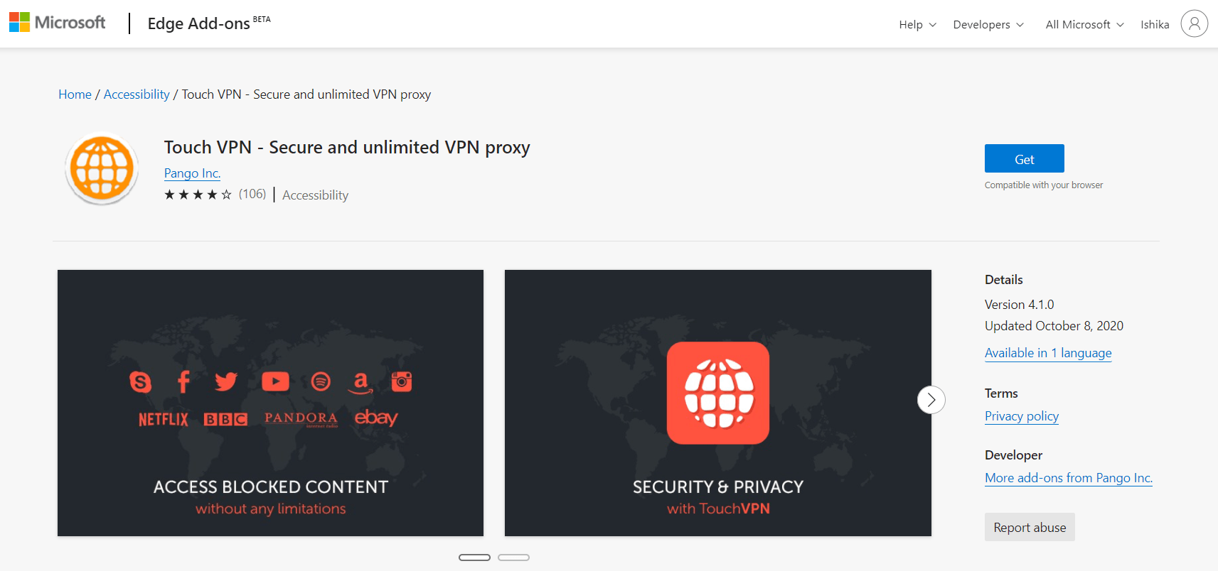 Toque Extensión de borde VPN
