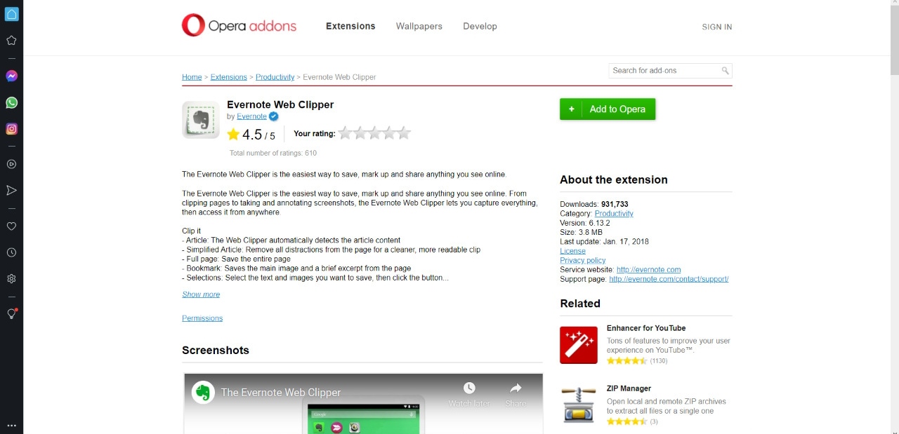 Evernote Web Clipper para el navegador Opera