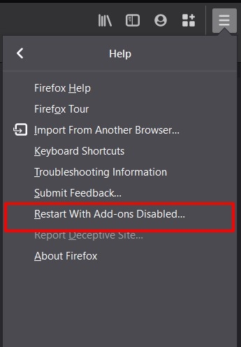 Reinicio de Firefox con complementos deshabilitados