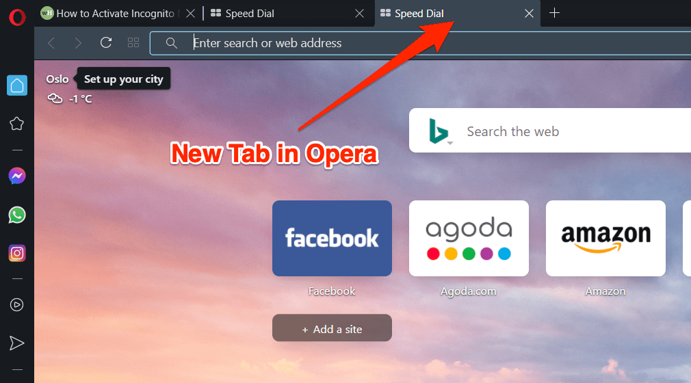 Abra una nueva pesta帽a en la misma ventana en el navegador Opera