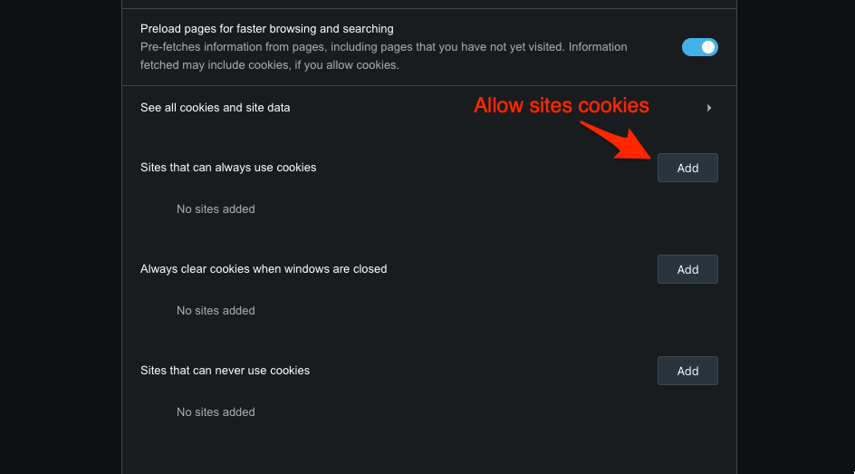 Permitir la configuraci贸n de cookies para un sitio web espec铆fico en el navegador Opera