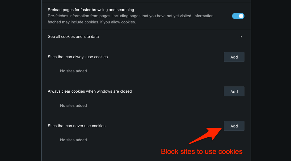 Bloquear la configuraci贸n de cookies para un sitio web espec铆fico en el navegador Opera