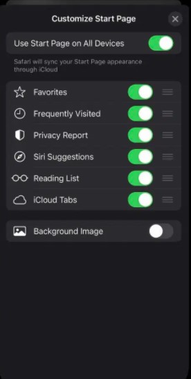 Personalizar la página de inicio en Safari iOS 15