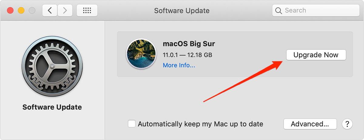 Actualice ahora en Actualización de software en MacOS