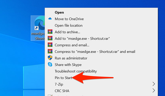 Haz clic con el bot贸n derecho en el acceso directo del escritorio de Edge y selecciona "Anclar al inicio".