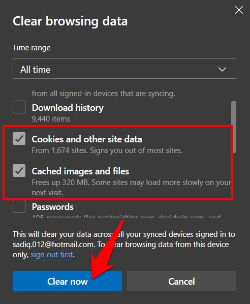 Borrar cookies y otros datos del sitio junto con los archivos de cach茅 e imagen del navegador Microsoft Edge