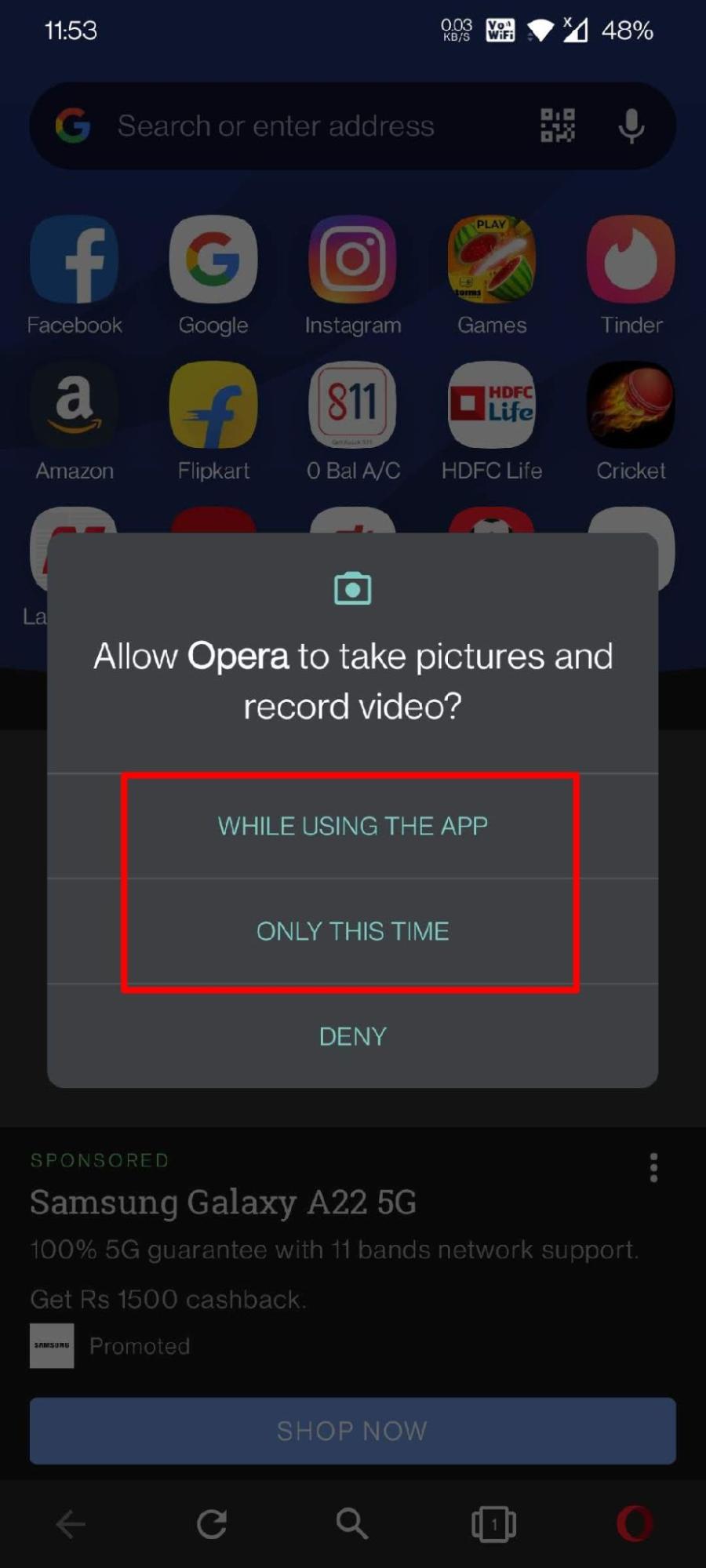 Permitir el acceso de la c谩mara a Opera mobile para escanear c贸digos QR