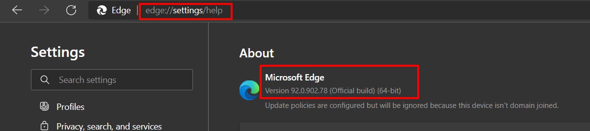 Número de versión y compilación actual de Microsoft Edge