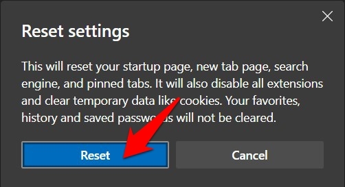 Restablecer la configuración del navegador Microsoft Edge
