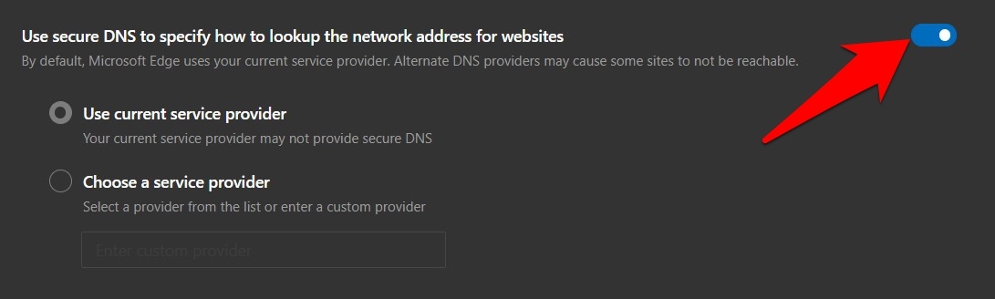 Use la configuración de DNS segura en el navegador Edge