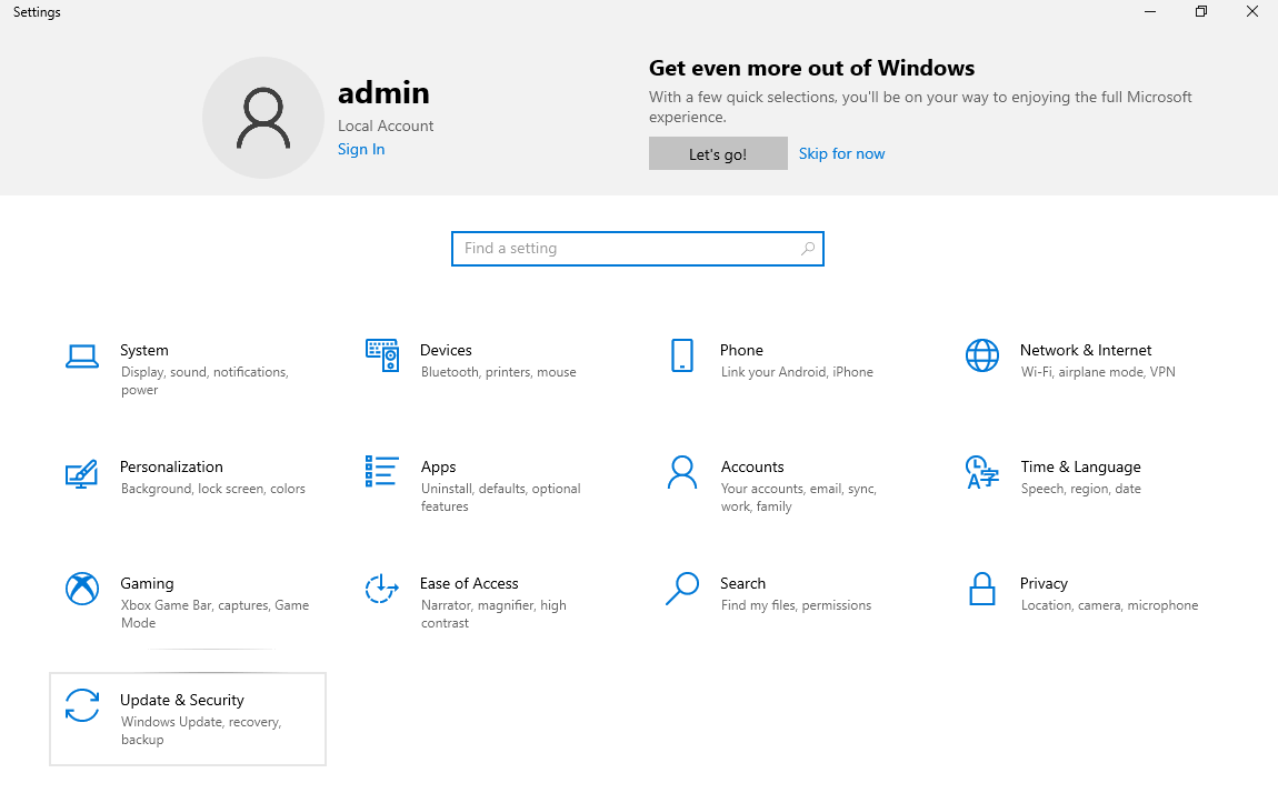 Configuración de administrador de Windows