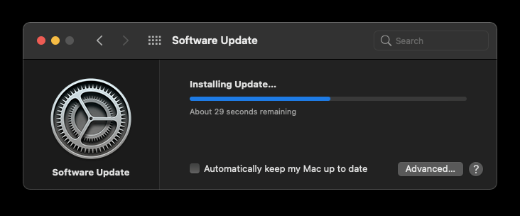Instalación de actualización de software en MacOS