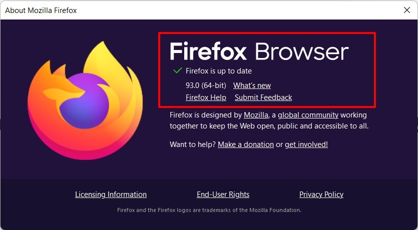 Acerca de la versi贸n y el n煤mero de compilaci贸n del navegador Firefox