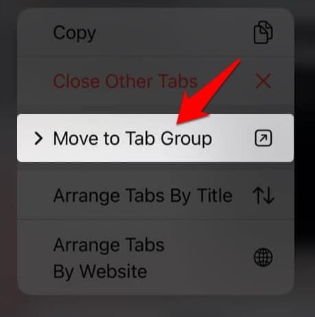 Mueva la pestaña abierta al grupo de pestañas en Safari iOS