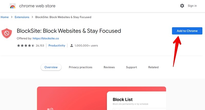 Bloquear sitios web Extensi贸n de escritorio de Chrome Instalar Blocksite