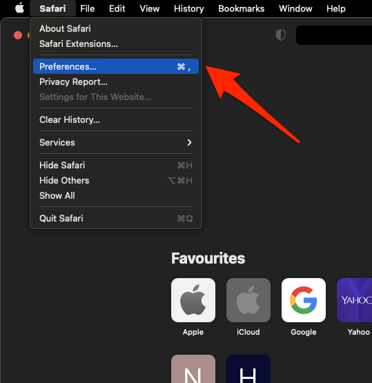Opciones del menú de preferencias de Safari en MacOS