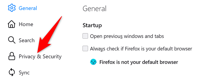 Haga clic en "Privacidad y seguridad" en la configuraci贸n de Firefox.