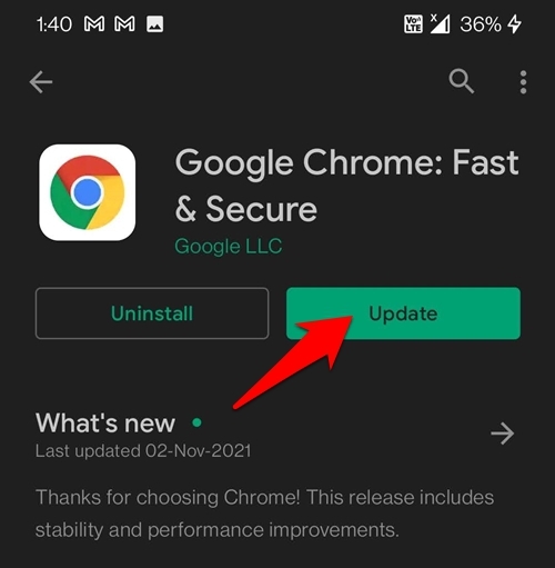Actualiza Google Chrome para Android desde Play Store