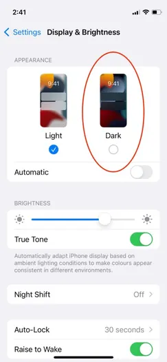 Valiente modo oscuro iOS