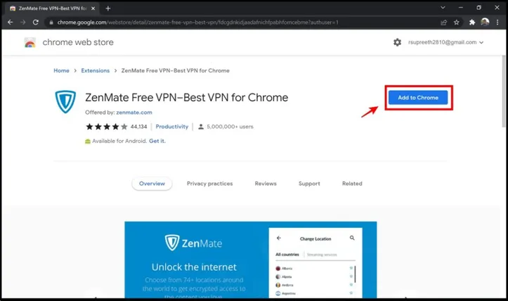 Desbloquear sitio web en Chrome usando VPN