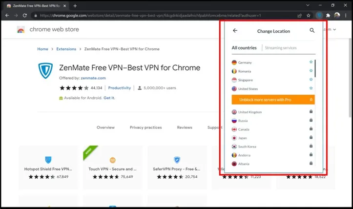 Desbloquear sitio web en Chrome usando VPN