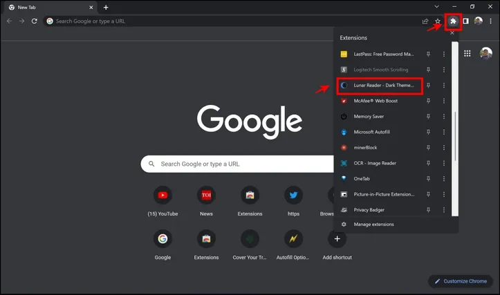 Extensión Dark Reader para Google Chrome