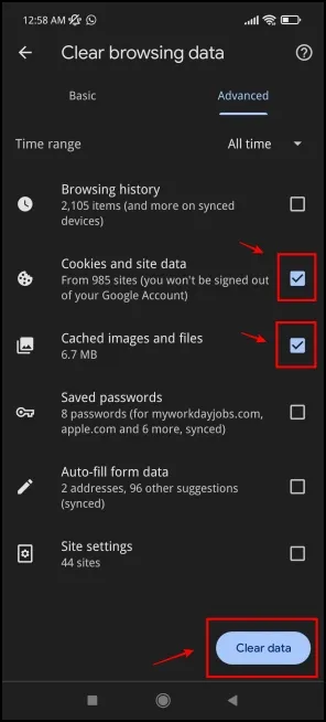 Borrar datos de navegación para arreglar Chrome Android que no reproduce videos