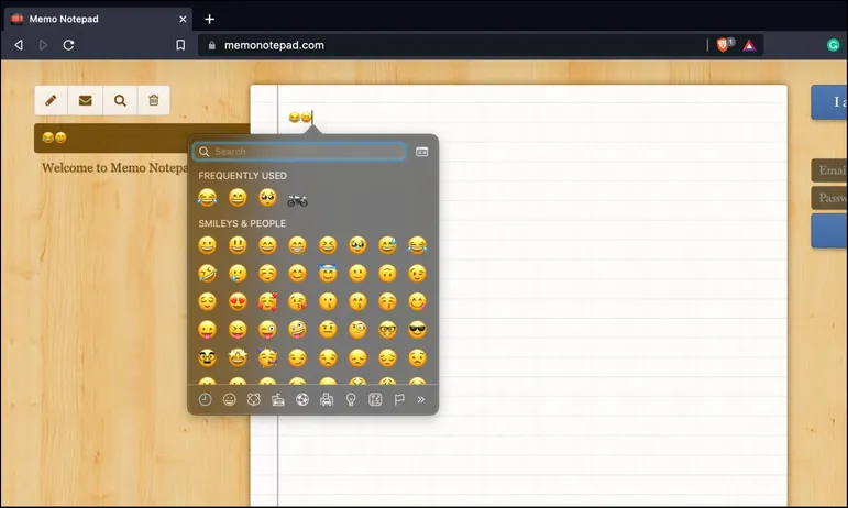 Selector de emojis en Brave en Mac