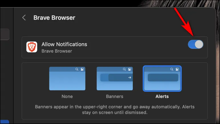 Administrar notificaciones de Brave en macOS