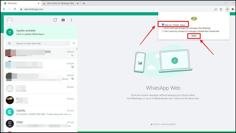 Ocultar en línea para WhatsApp Web