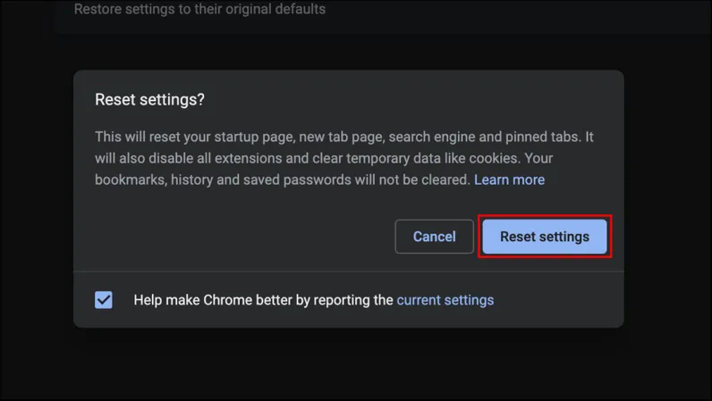Restablecer Chrome para eliminar Nearbyme.io