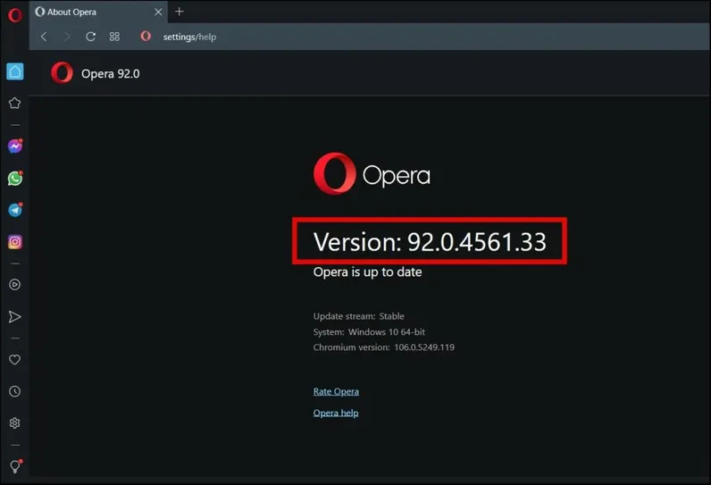 Compruebe Opera Build en PC
