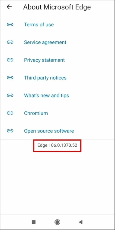 Comprobar la versión de Edge en el móvil