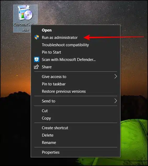 Instale Chrome como administrador para arreglar Google Chrome que no se instala en Windows 11/10