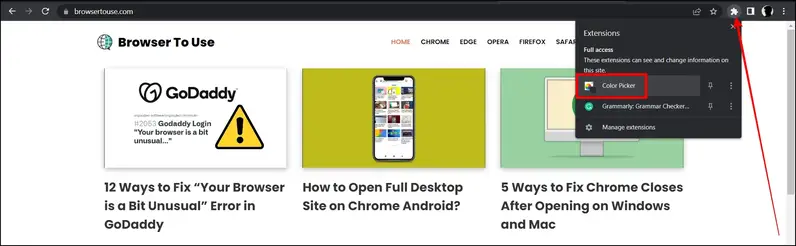 Uso de la extensión Color Picker para elegir el color de un sitio web en Chrome